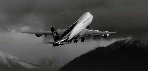 A jet flying toward mountains after take off.